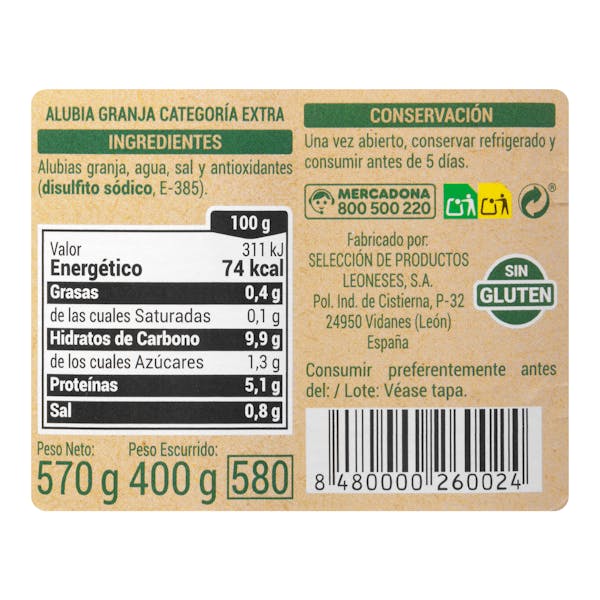 Alubia cocida granja Hacendado