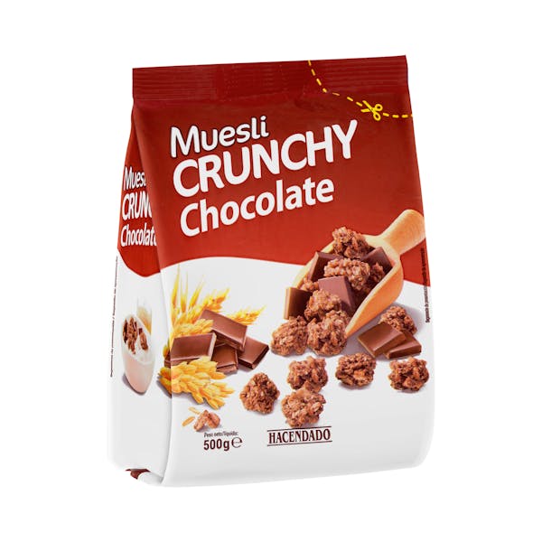 Muesli Crunchy Hacendado con chocolate 15% de chocolate