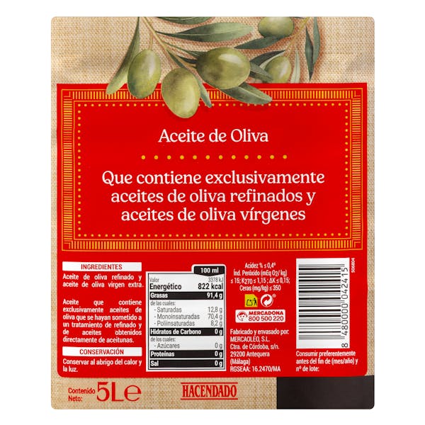 Aceite de oliva 0,4º Hacendado