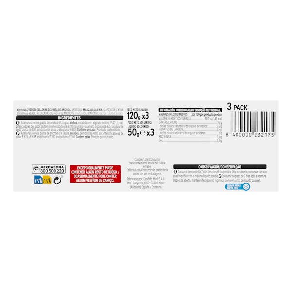 Aceitunas verdes rellenas de anchoa Hacendado