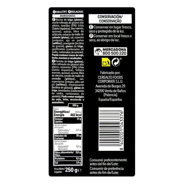 Galletas saladas con semillas y orégano Hacendado