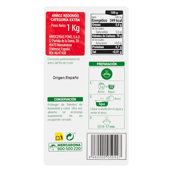 Arroz redondo J Sendra Hacendado