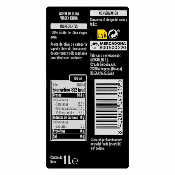 Aceite de oliva virgen extra Hacendado