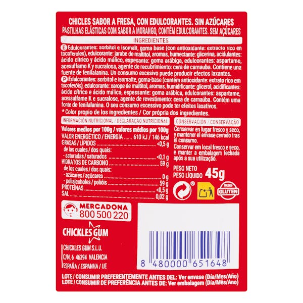 Chicles fresa gragea Hacendado