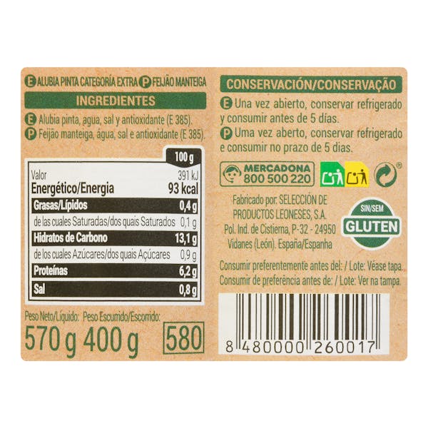 Alubia cocida pinta Hacendado