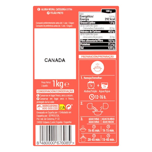 Alubia negra Hacendado categoría extra