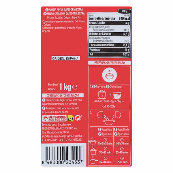 Alubia pinta Hacendado categoría extra