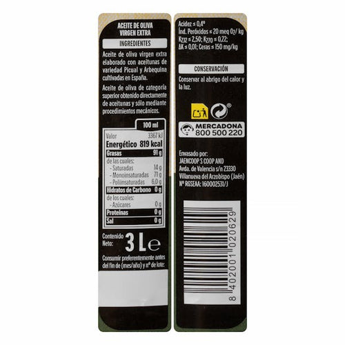 Aceite de oliva virgen extra Hacendado 3 Litros