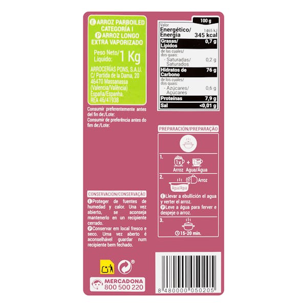 Arroz vaporizado Hacendado