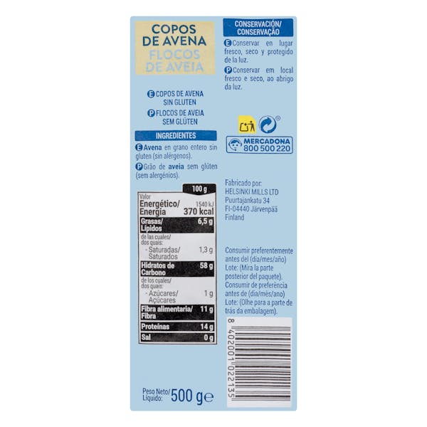 Copos de avena sin gluten Hacendado