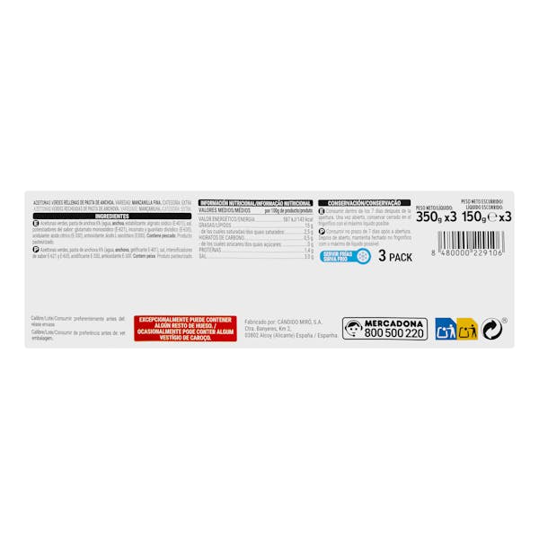 Aceitunas verdes rellenas de anchoa Hacendado