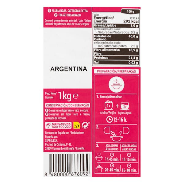 Alubia roja Hacendado categoría extra